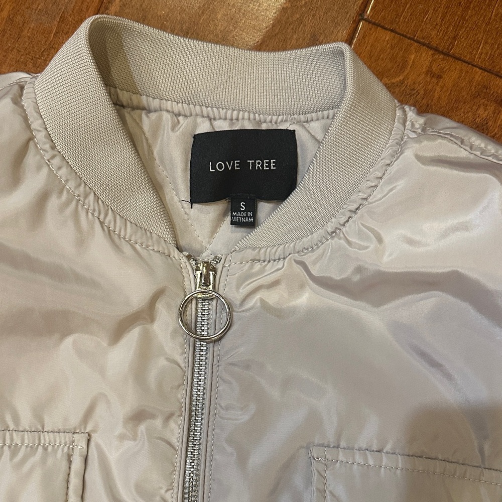 Love Tree Metallic Silver Bomber Jacket Size S